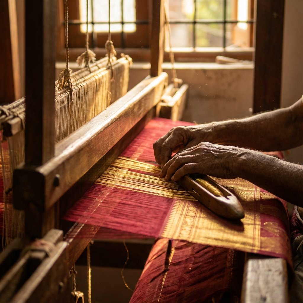 Weaving Kanchipuram Silk on Handloom